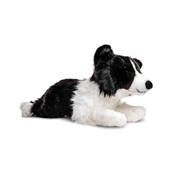 Uni-Toys - Border Collie Noir et Blanc, couché sans Harnais – 64 cm Longueur – Chien en Peluche, Animal de Compagnie – Do