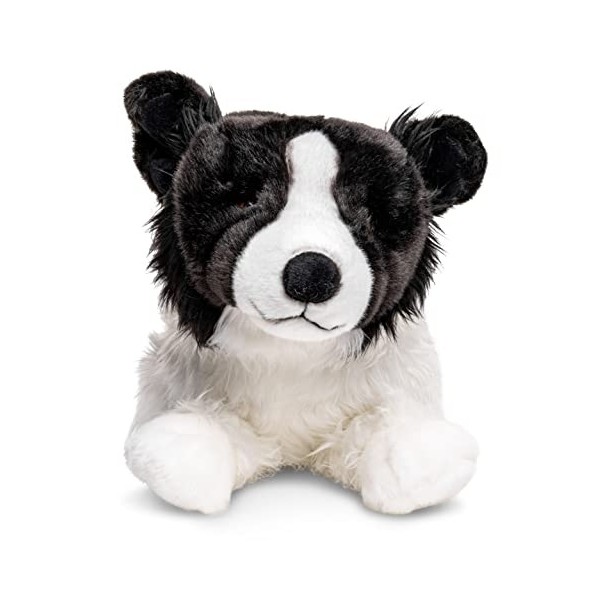 Uni-Toys - Border Collie Noir et Blanc, couché sans Harnais – 64 cm Longueur – Chien en Peluche, Animal de Compagnie – Do