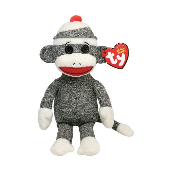 Ty - Ty40905 - Peluche - Beanie Babies - Socks Le Singe Chaussette Gris - 15 Cm