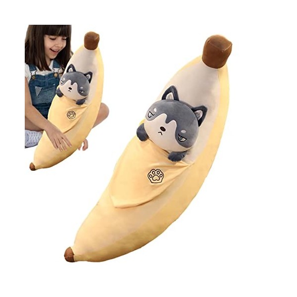 Visiblurry Oreiller câlin Banane | Banane en Peluche en Peluche avec Un Joli Chien,Oreiller Banane Doux et Confortable pour L