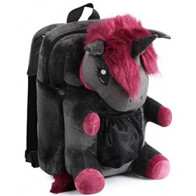 corimori 1857 Sac À Dos Ruby La Licorne Punk, Cartable Noir-Rose Pour Filles Et Femmes, En Peluche