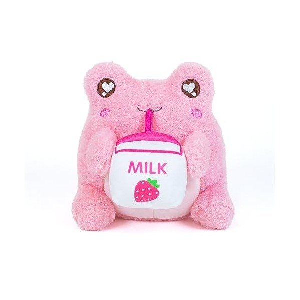 Cuddle Barn PlushGoals – Jouet en peluche Wawa la grenouille au lait de fraise parfumé, rose clair, 15,2 cm