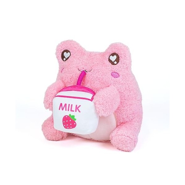 Cuddle Barn PlushGoals – Jouet en peluche Wawa la grenouille au lait de fraise parfumé, rose clair, 15,2 cm
