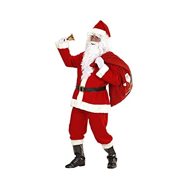 "SUPER DELUXE SANTA CLAUS" jacket, pants, belt, hat, boot covers, wig, beard with moustache, eyebrows - One Size Fits Most