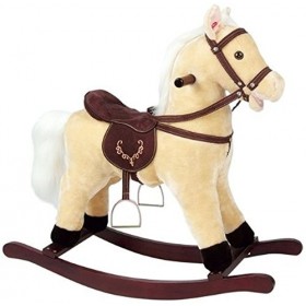 Leomark Cheval à Bascule en Bois et Peluche à Effet sonore, pour Enfant De 1-3 Ans, Jouet à Bascule Bébé Garçons et Fille