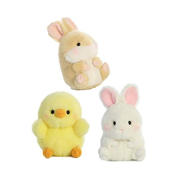 Aurora Plush 5" Rolly Pets: Chickadee Chick, Snowy White Bunny, and Creamy Tan Bunny