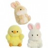 Aurora Plush 5" Rolly Pets: Chickadee Chick, Snowy White Bunny, and Creamy Tan Bunny