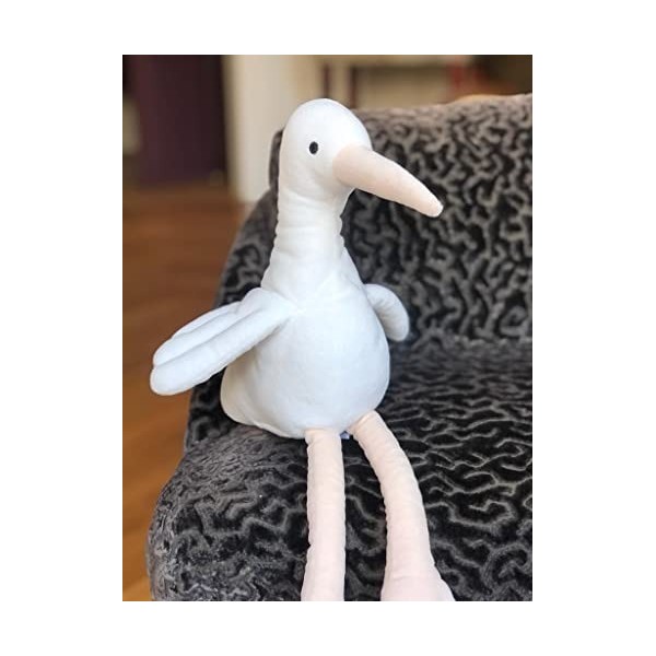 La Pelucherie - Peluche Doudou Cigogne 40 cm - Blanc - Peluches Artisanales - Cousues Main - Marque Française