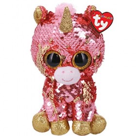 Ty - Flippables - Peluche à Sequins Brillante Sunset la Licorne, TY36670, Rose, 15 cm
