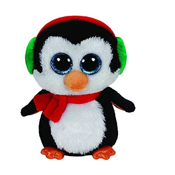 Ty 41125 Nord, Pingouin avec écharpe et Paillettes Yeux Beanie Boo pour Femme, X-mas, 15 cm