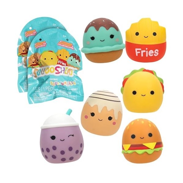 Squishmallows Squooshems : Food Series Lot de 2 sacs officiels Kellytoy à collectionner Mini sac à jouets à presser Mystery B
