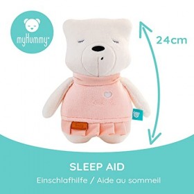 myHummy avec capteur ourson"Suzy" rose blanc premium | Peluche bruit blanc bébé | Machine à bruit blanc - battement coeur bru