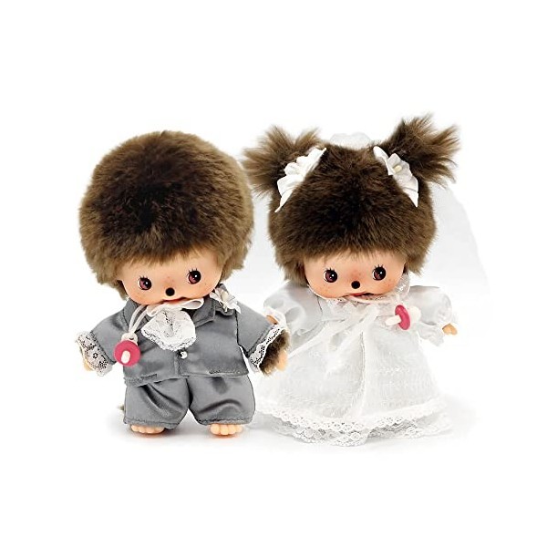 BEBE peluche LOT DE 2 KIKI le marié et la mariée en robe et voile , kiki se marrie , en boite coffret cadeau neuf BEBICCHICH