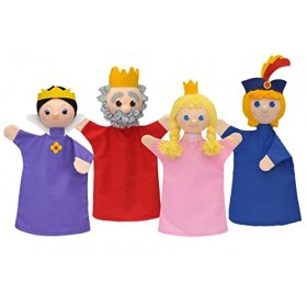 Lot de 4 marionnettes à main - Poupée en peluche - Figurine de conte de fées - Prince Roi, Reine Princesse - 34 cm - Idéal po