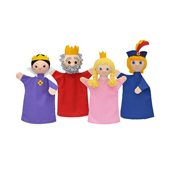 Lot de 4 marionnettes à main - Poupée en peluche - Figurine de conte de fées - Prince Roi, Reine Princesse - 34 cm - Idéal po