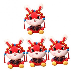 Totority 4Pcs Année du Lapin en Peluche Poupée 2023 Mascotte en Peluche Zodiaque Lapin Poupée Zodiaque Animal en Peluche Nouv
