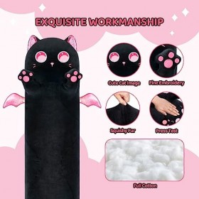 Mewaii 130CM Kawaii Peluche Chat Yeux Roses Long Coussin Jouet Moelleux et Confortable Oreiller Chat en Peluche pour Les Enfa