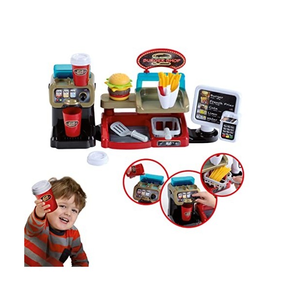 Theo Klein 7307 Burger Shop I Burger with Plug-in System I Accessories I EC Card and Reader with Sound I Toys for Children Ag