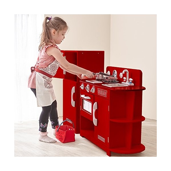 Jeu de cuisine enfant en bois rouge pour fille et garçon Teamson Kids TD-11779C