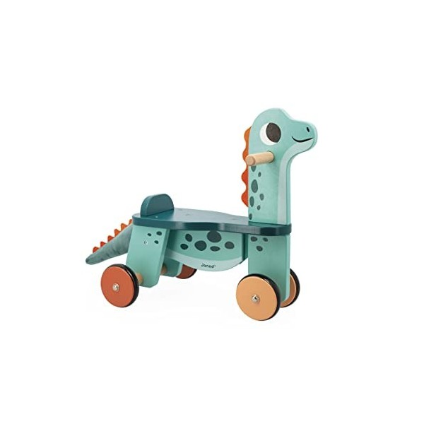 Janod Portosaurus-Porteur Dinosaure-Hauteur dAssise 21 cm-Queue en Peluche Amovible-Développe lÉquilibre-Jouet en Bois FSC-