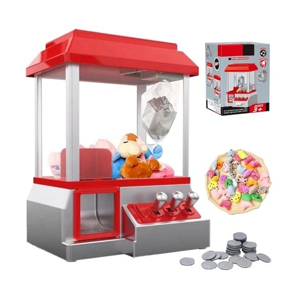 Mini Machine À Griffes pour Enfants Mini Distributeur Automatique Alimenté par Batterie avec 10 Petits Jouets en Peluche Et 2