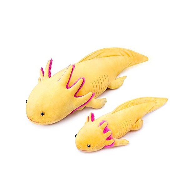 ZHONGXIN MADE Grande peluche axolotl – Très grand animal en peluche jaune lesté, 76,2 cm de long, jouets en peluche réalistes