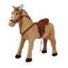 HOMCOM Cheval Debout en Peluche pour Enfant à partir de 3 Ans, avec Effets sonores, Selle et Bride, 85 cm Longueur , Beige