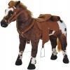 HOMCOM Cheval Debout en Peluche pour Enfant à partir de 3 Ans, avec Effets sonores, Selle et Bride, 85 cm Longueur , Beige