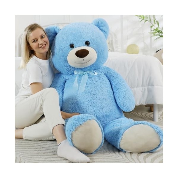 MorisMos Ours en Peluche Geant XXL 130cm, Kawaii Nounours Geante Bleu, Grand Teddy Bear Douce, Idée Cadeau Noël pour Bebe Enf