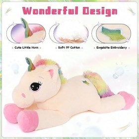 MorisMos Peluche Licorne Geante Beige 110cm, XXL Licorne Peluche Grosse Douce Kawaii pour Filles, Licorne Jouet Animaux en Pe