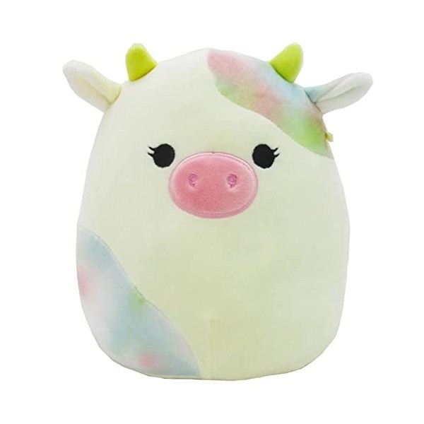 Squishmallow Peluche officielle Kellytoy de collection Ferme Squad - Animaux mous - Vaches, cochons, poulets Blanc/Pastel Mu