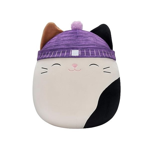 Squishmallows Chat Calico original de 35,6 cm avec chapeau violet – Grande peluche officielle Jazwares Ultrasoft