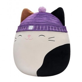 Squishmallows Chat Calico original de 35,6 cm avec chapeau violet – Grande peluche officielle Jazwares Ultrasoft