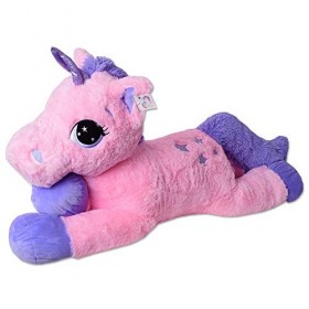 TE-Trend Peluche géante XXL Licorne 110 cm avec corne à paillettes violette, licornes, cheval de jeu rose pour fille en cadea