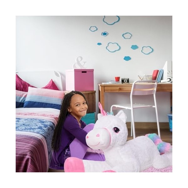 TE-Trend Peluche licorne XXL - Cheval arc-en-ciel - Peluche - Grand ange gardien - Cadeau pour fille - 120 cm - Blanc