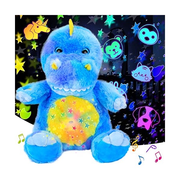 Cuteoy T-Rex Star Projector Dinosaure Veilleuse en peluche Bleu Jouets en peluche Musical Sucette Jouet pour enfants berceuse