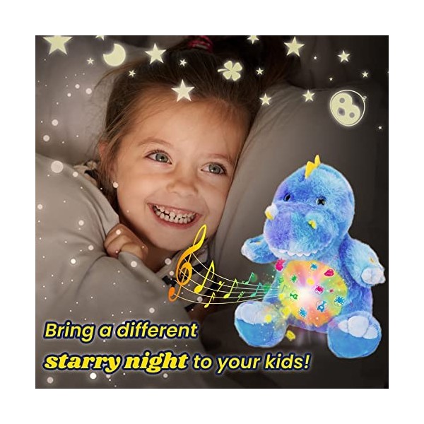 Cuteoy T-Rex Star Projector Dinosaure Veilleuse en peluche Bleu Jouets en peluche Musical Sucette Jouet pour enfants berceuse