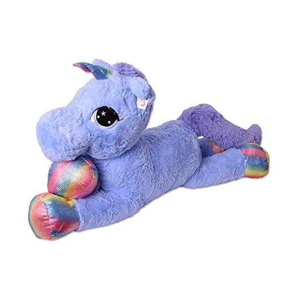 TE-Trend Énorme Licorne XXL Animaux en Peluche Peluche Peluche Violet 110 cm Grand Déco Arc-en-Ciel Glitzerhorn Sabots Multic