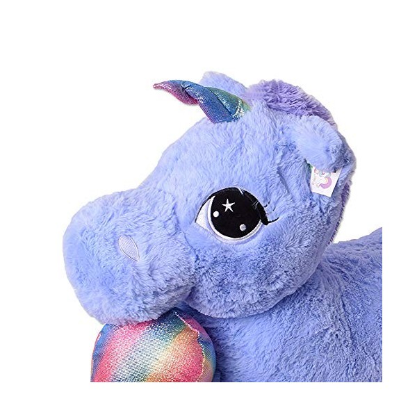 TE-Trend Énorme Licorne XXL Animaux en Peluche Peluche Peluche Violet 110 cm Grand Déco Arc-en-Ciel Glitzerhorn Sabots Multic