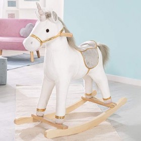 roba Licorne à Bascule à Effets Sonores - pour Enfant de 2 à 6 Ans - Cheval dÉquitation en Peluche Douce - Blanc/gris
