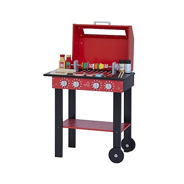 Teamson Kids Little Helper Barbecue avec 25 Acccessoires & Fonctions Interactives, Jeux De Ensemble pour Enfants Rouge TD-135