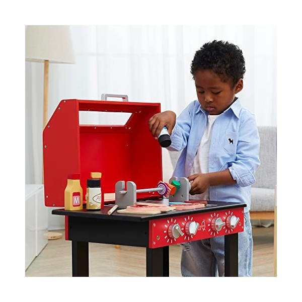 Teamson Kids Little Helper Barbecue avec 25 Acccessoires & Fonctions Interactives, Jeux De Ensemble pour Enfants Rouge TD-135