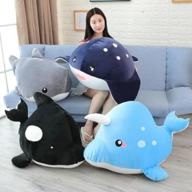 EacTEL Baleines en Peluche, Requins, Peluches, Animaux Marins, Cadeaux d’Anniversaire pour Enfants, Coussins de Sieste au Bur