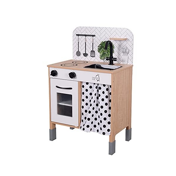 Teamson Kids Cuisine Enfant en Bois Hauteur réglable Jeux de rôle Imitation garçon Fille Noir Blanche TD-13554C