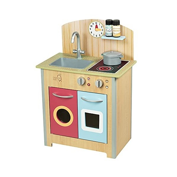 Teamson Kids Cuisine Enfant en Bois Hauteur réglable Jeux de rôle Imitation garçon Fille Noir Blanche TD-13554C