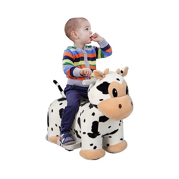 COSTWAY Voiture à Chevaucher en Peluche Vache pour Enfants 3 Ans+ avec Musique, Jouet Electrique à Enfourcher avec Pédale Lat