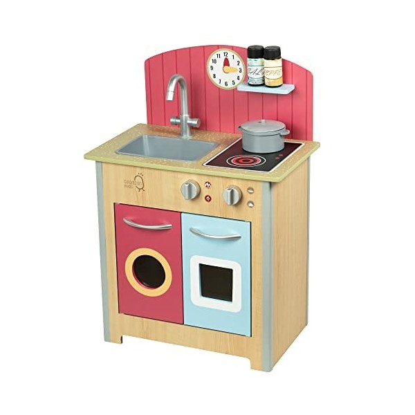 Teamson Kids Cuisine Enfant en Bois Hauteur réglable Jeux de rôle Imitation garçon Fille Noir Blanche TD-13554C