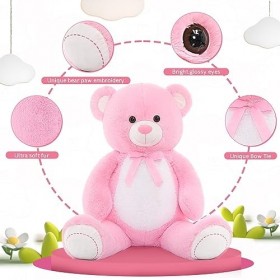 MorisMos 130cm Ours en Peluche Geante, XXL Rose Grand Ours Peluche Kawaii Nounours Geant Animaux en Peluche Doux Teddy Bear C