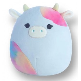 Squishmallow Peluche officielle Kellytoy de collection Ferme Squad Animaux mous Caedia Blue Cow, 19 cm 