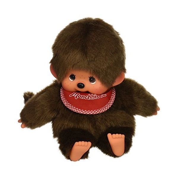 Sekiguchi Monchhichi Original Marionnette garçon Singe en Peluche avec Bavoir Rouge